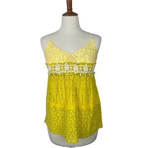 Free People Yellow Embroidered Cami Top Size XS